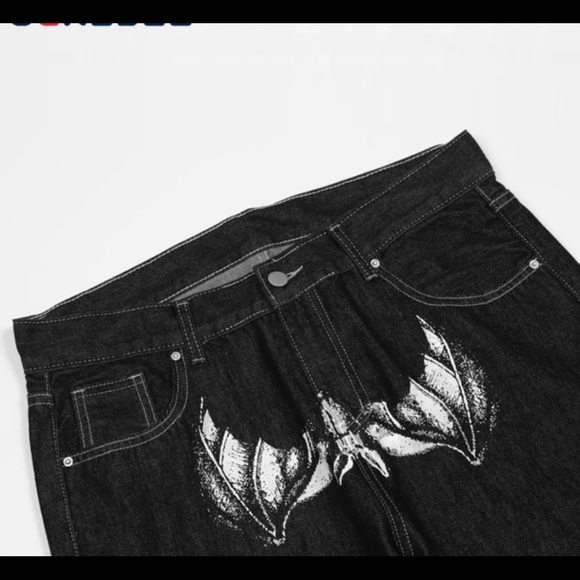 Spoof Portrait Print Denim Pants Mens High Street Funny Loose Straight-leg Pants - Picture 7 of 7